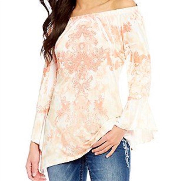 Reba Tops - Reba, On/Off Shoulder Bling Bell Sleeve Sz Lg 🆕